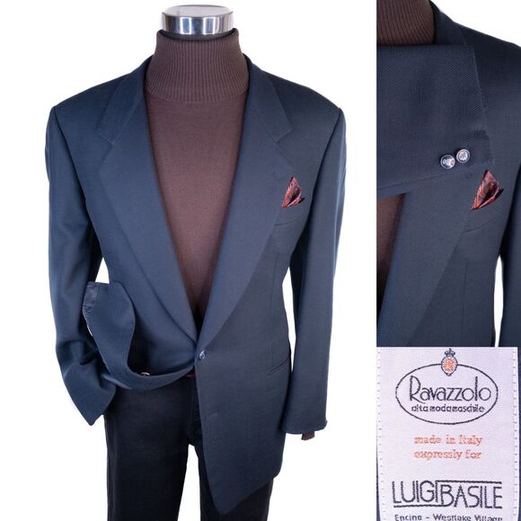 VTG Ravazzolo Mens ITALIAN Wool Blue Metal Buttons Sport Coat Blazer Jacket 46R